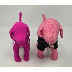 VINTAGE PINK VICTORIA'S SECRET COLLECTIBLE DOG PLUSH TOY SKELETON CHAIN SET OF 2